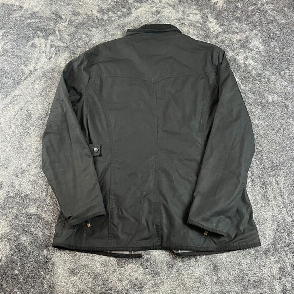 Barbour Waxed Cotton Full Zip Mock Neck Jacket Black Utility Tartan Lined 10 - Picture 11 of 15